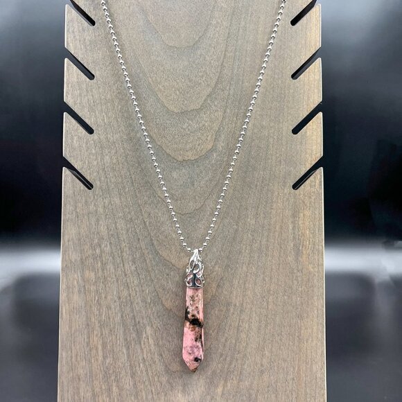Rhodonite Crystal Point Necklace | Handmade - Picture 4 of 7